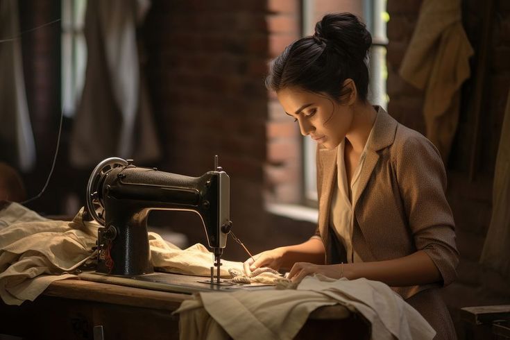 Tailor working on a sewing machine